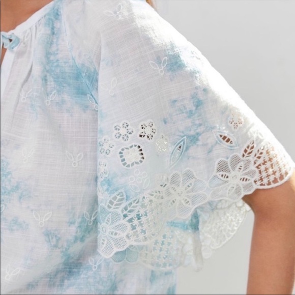 Anthropologie Blue Tie Dye Embroidered Top sz XS - Picture 2 of 10